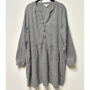 Grade & Gather Dress M Black White Cotton Gingham Plaid Pockets Oversized Boho